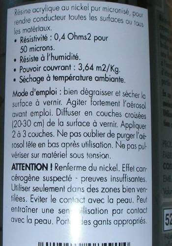 aérosol nickel conducteur CEM